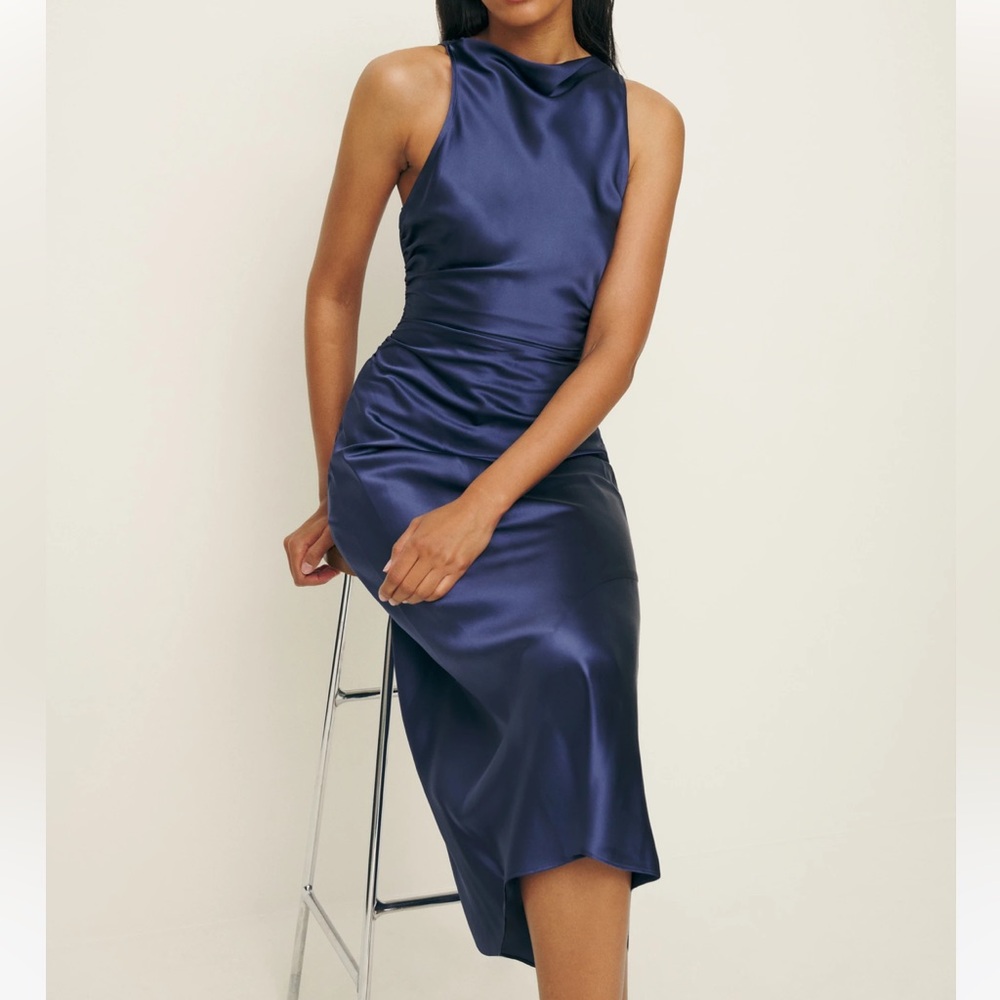 NWT NEW Reformation Casette Silk Midi Dress - Blue Iris